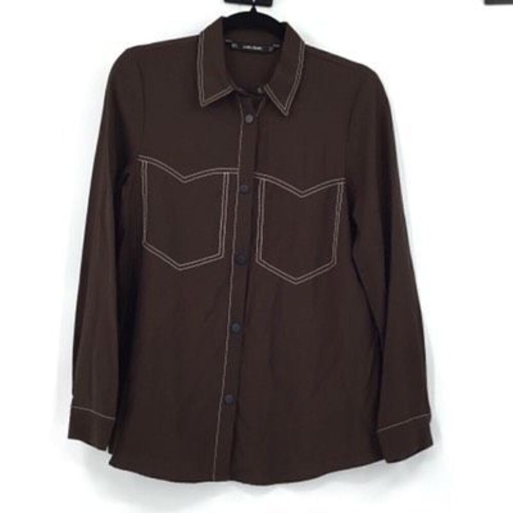 ZARA Basic Brown Cowgirl Western Collared Long Sleeve Button Up Shirt Small
